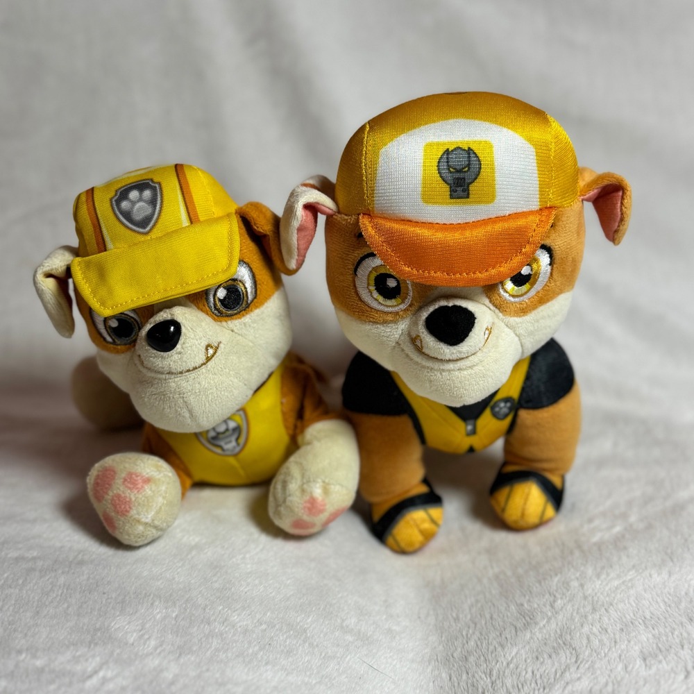 Paw Patrol Rubble Plush Lot of 2‎ - 8.25  Yellow Tool & 8" Pup Pals Spin Master